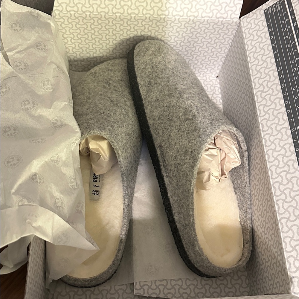 Birkenstock Gray Wool Slippers